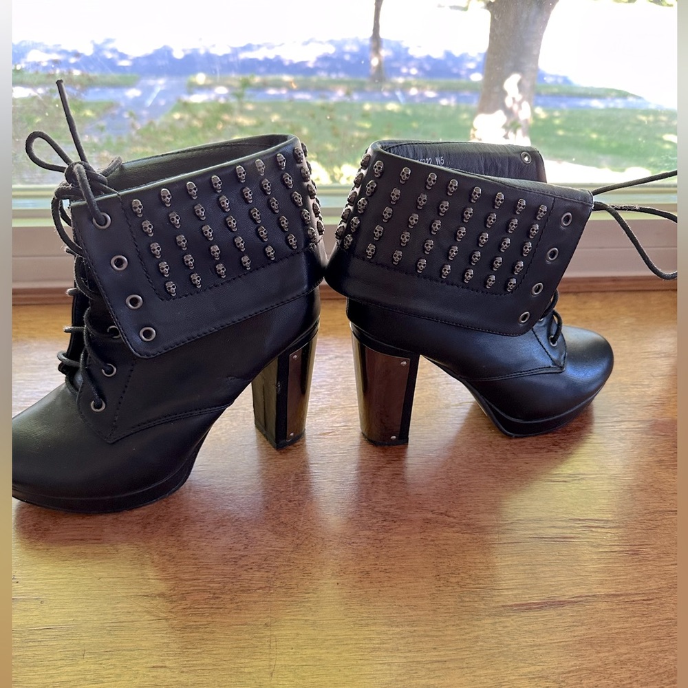 Black Booties With Skull Design Barely Used - image 2